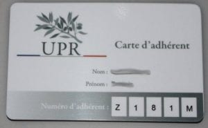Carte d'adhérent de l'UPR