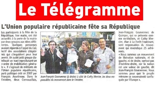 À l'occasion de l'anniversaire de la République, l'UPR du Finistère fait parler d'elle dans le journal quotidien « Le Télégramme »