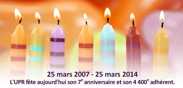 25 mars 2007 – 25 mars 2014 : l'Union Populaire Républicaine (UPR) fête aujourd'hui son 7e anniversaire et son 4 400e adhérent