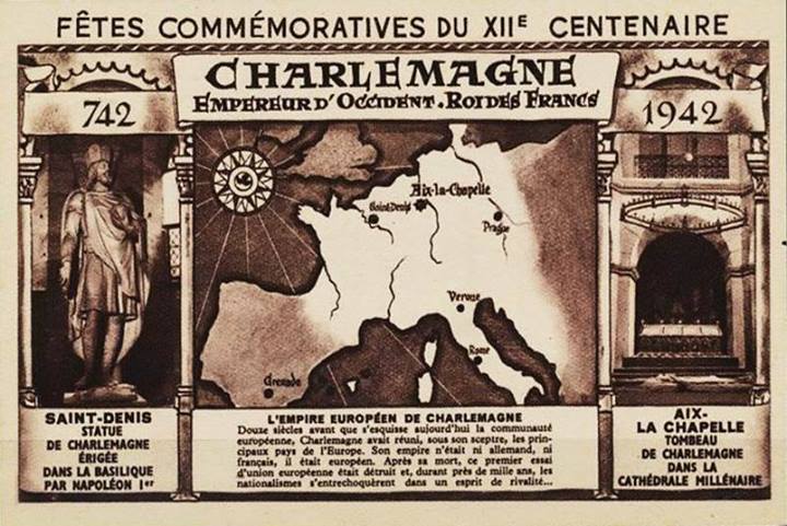 Carte postale éditée sous l'Occupation pour célébrer le 1200ème anniversaire de Charlemagne