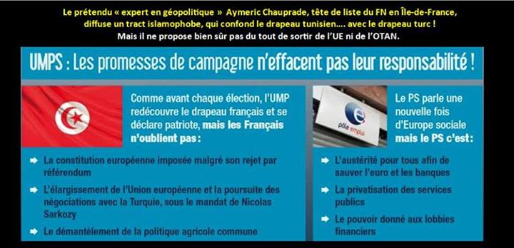 M. Chauprade dénonce l'entrée de la Turquie dans l'UE mais présente le drapeau de la Tunisie M. Chauprade dénonce l'entrée de la Turquie dans l'UE mais présente le drapeau de la Tunisie