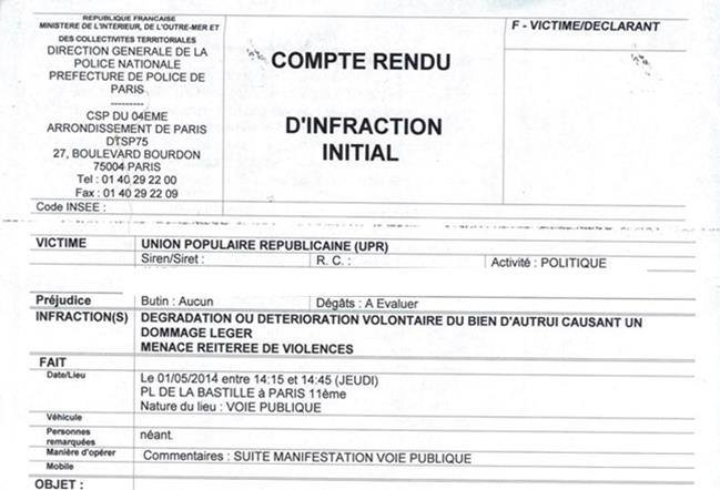 Dépôt de plainte suite aux agressions d'un groupe antifa contre des militants UPR ce 1er mai à Paris