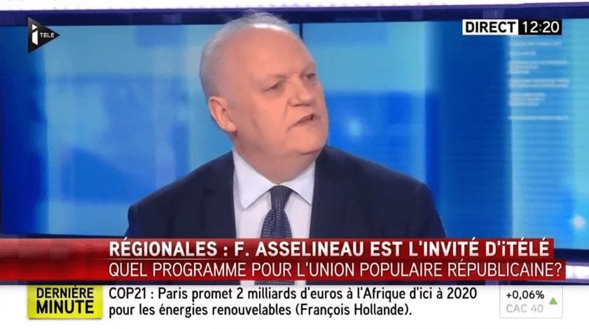 François Asselineau invité de Sonia Chiron et d'Adrien Borne sur i-Télé – 01/12/2015