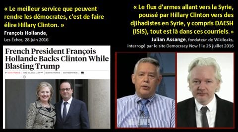 Alors que François Hollande appelle les américains à élire Hillary Clinton, Julian Assange explique qu'elle a promu la fourniture d'armes à DAESH depuis la Libye