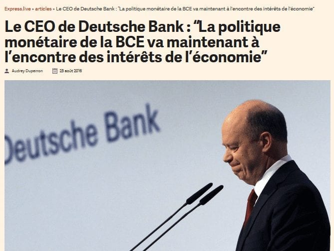 Automne 2016 : Les alarmes se multiplient sur l'inefficacité et la dangerosité de la politique monétaire de la BCE