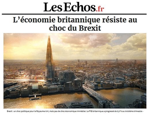 LA PROPAGANDE EUROPÉISTE RIDICULISÉE PAR LES ÉVÉNEMENTS = Les statistiques sur la meilleure santé de l’économie britannique depuis le vote du #Brexit affolent les européistes.