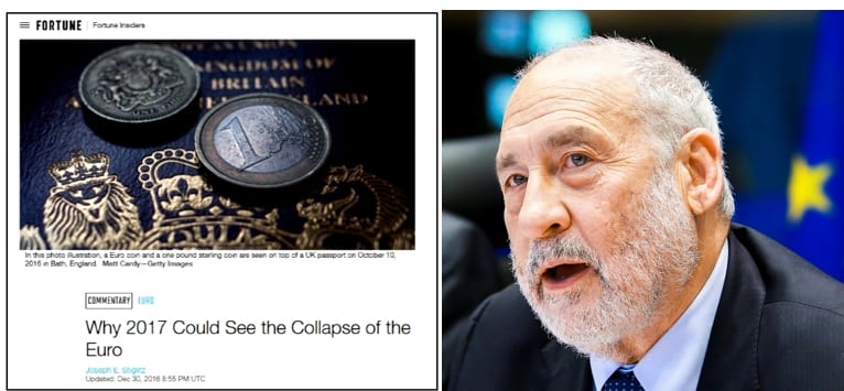 POURQUOI 2017 POURRAIT VOIR L'EFFONDREMENT DE L'EURO – L'analyse de Joseph Stiglitz, prix Nobel d'économie, rejoint à 100% les analyses de l'UPR