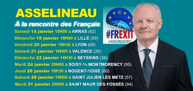 À NOTER SUR VOTRE AGENDA ! Les prochaines grandes réunions publiques de François Asselineau à travers la France