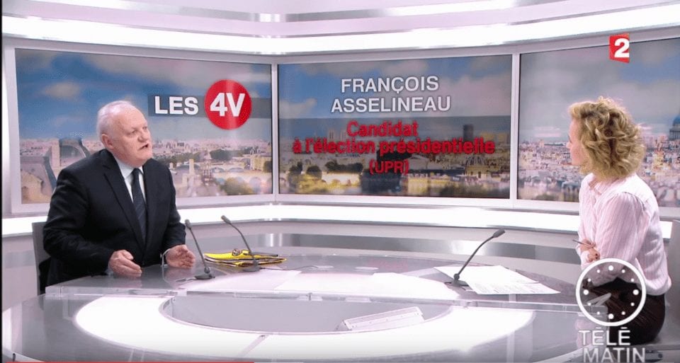 François Asselineau invité des 4 Vérités sur France 2 le 28 mars