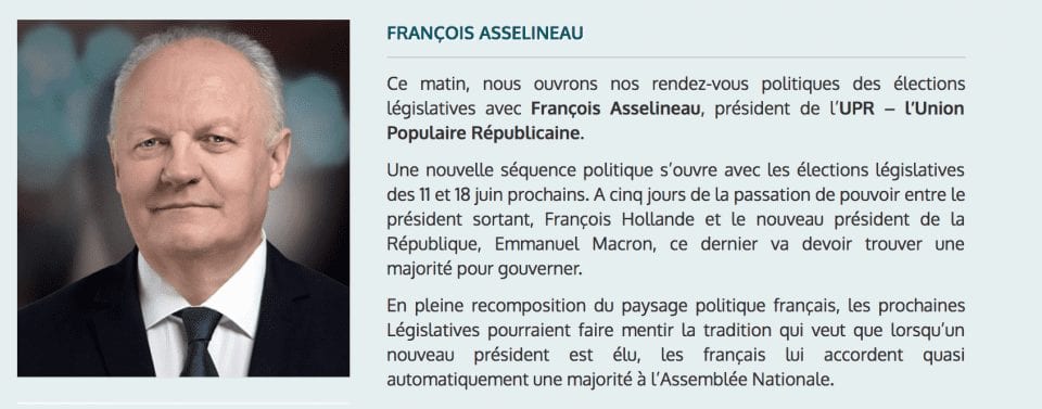 François Asselineau a été l'invité de la radio BRETAGNE 5 le 9 mai 2017