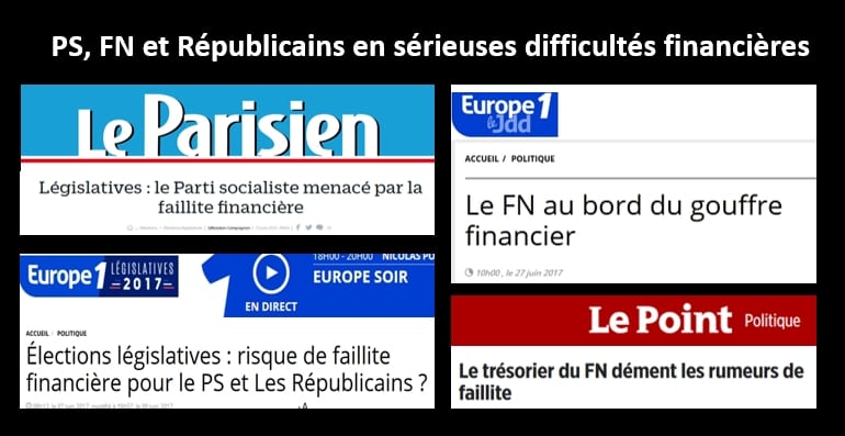 = FINANCEMENT PUBLIC DES PARTIS POLITIQUES = Pactole pour LREM, graves difficultés financières pour le PS, le FN et les Républicains. Quels enseignements pour l’UPR ?