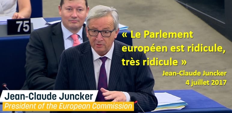 LES EUROPÉISTES PIÉTINENT LA SÉPARATION DES POUVOIRS = Pendant que Macron s'invite au Congrès à Versailles, le président de la Commission européenne Jean-Claude Juncker traite le parlement européen et les eurodéputés de « ridicules »