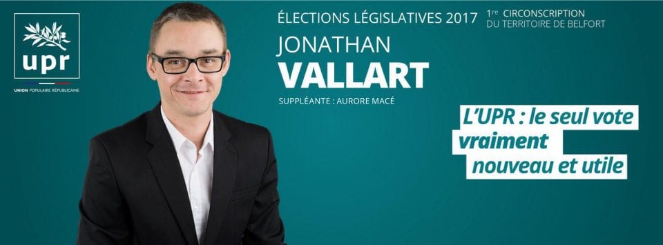Jonathan Vallart est le candidat de l'UPR à la Législative partielle du Territoire de Belfort