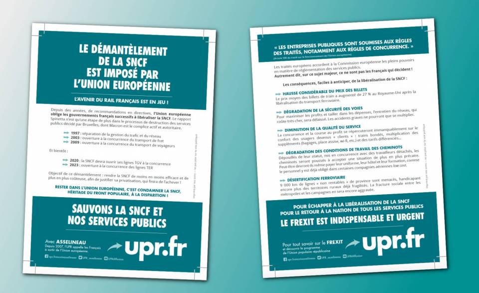 L'UPR participe aux manifestations le jeudi 22 mars pour la défense des services publics, et contre l'Union européenne qui est responsable de leur démantèlement