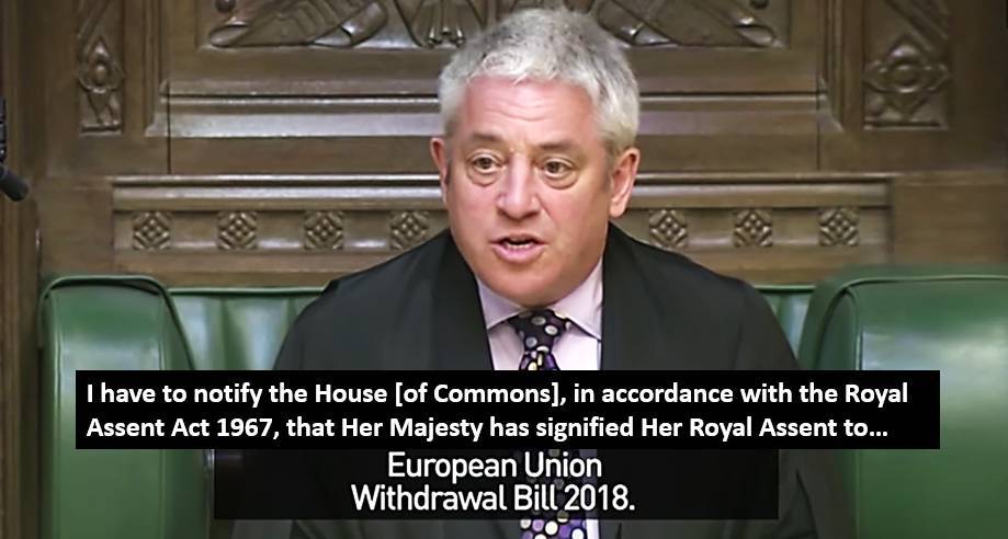 = 26 JUIN 2018 : UN ÉVÉNEMENT HISTORIQUE ! = Le BREXIT devient définitif avec la promulgation, par la reine Elizabeth II, de la loi de retrait du Royaume-Uni de l'UE.