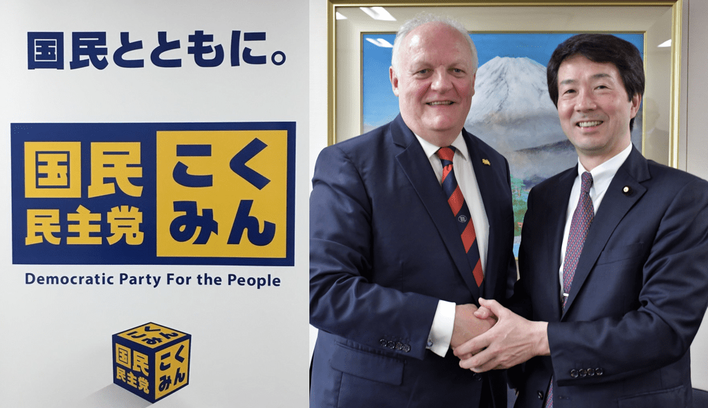 François Asselineau a été reçu à Tokyo par Kohei Otsuka, coprésident du Parti Démocrate du Peuple, principal parti japonais d'opposition du centre.