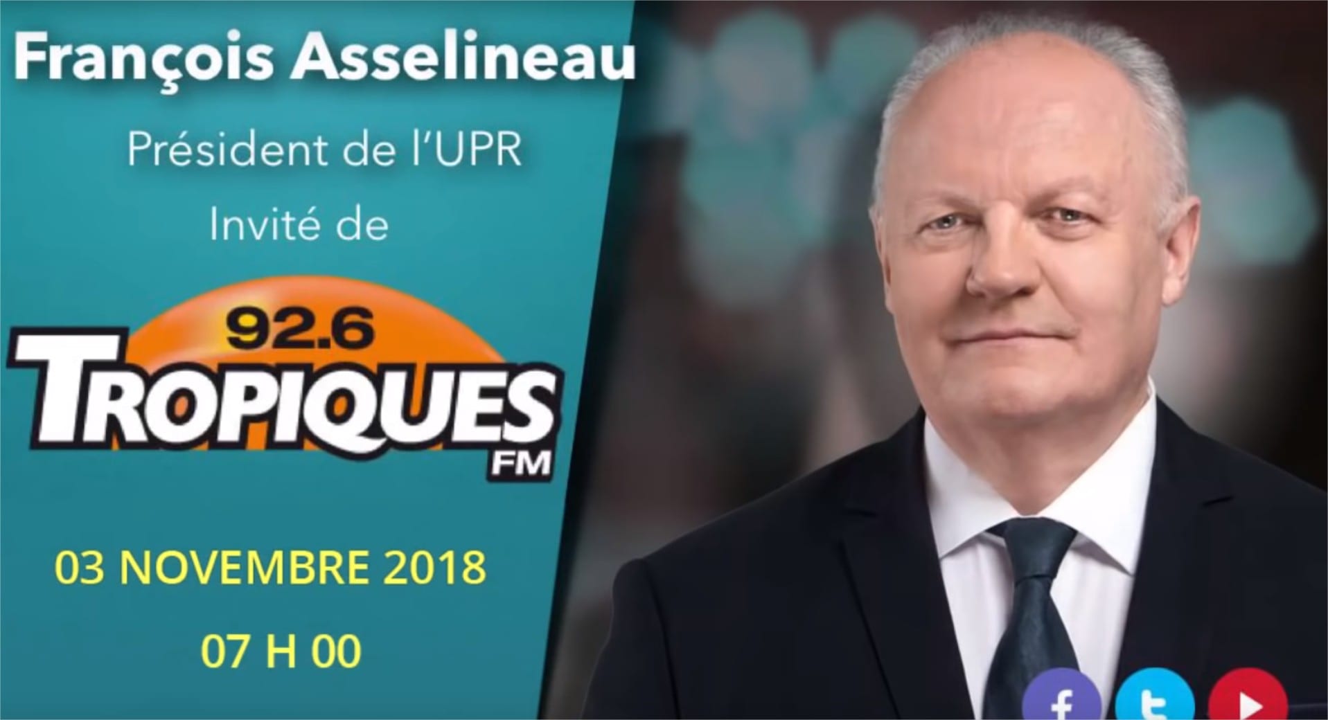 François Asselineau invité de J.J. Seymour sur Tropiques FM – 03/11/2018