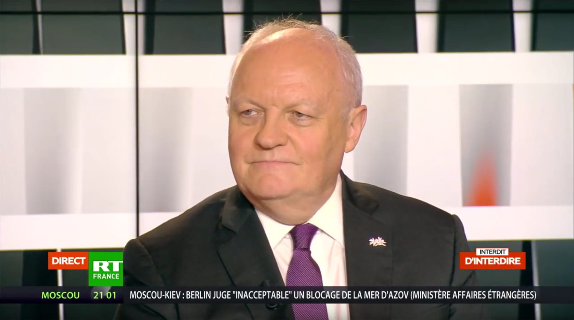 François ASSELINEAU à 19h dans l'émission « Interdit d'interdire » de Frédéric TADDEÏ sur la télévision RT France.