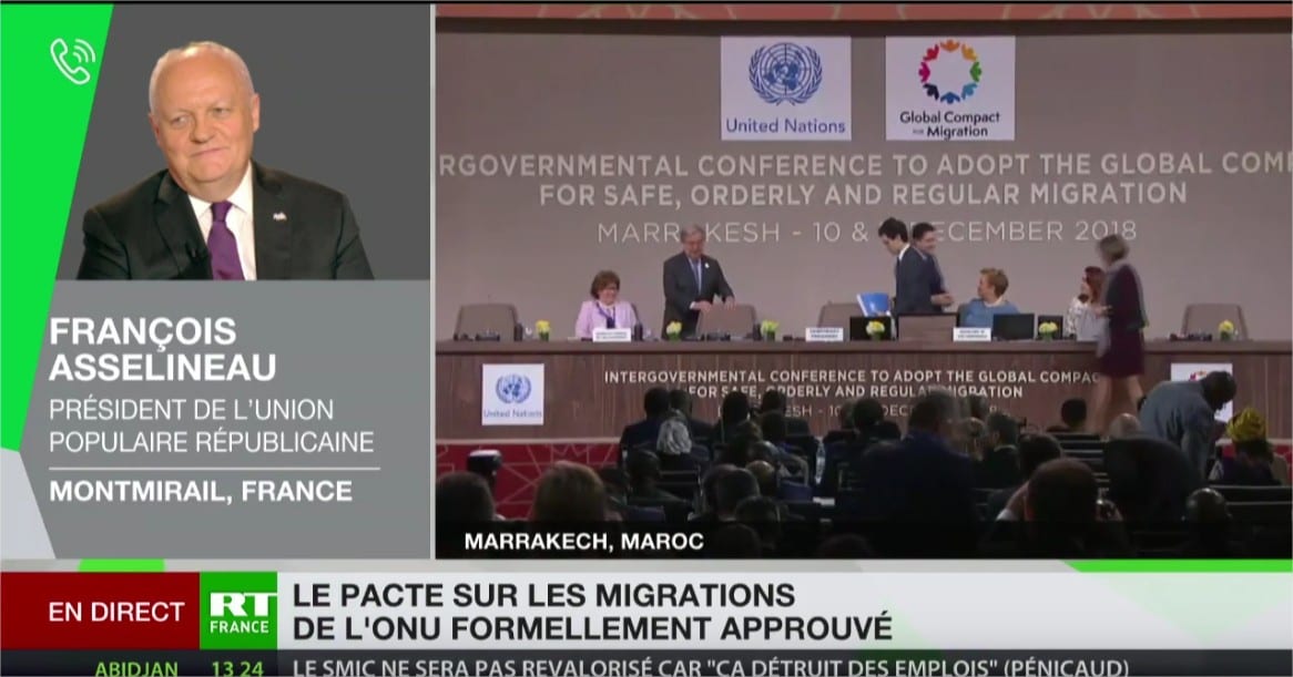 François Asselineau sur RT France : « Ce pacte s’inscrit dans le principe de la mondialisation »