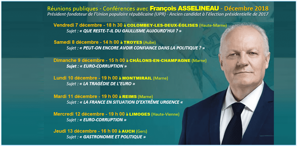 Programme des déplacements de François Asselineau en décembre 2018