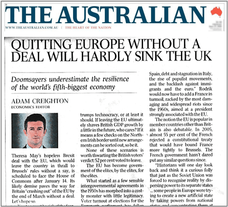 Un Brexit sans accord ne fait pas peur aux Australiens