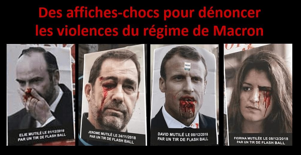 Des affiches-chocs pour dénoncer les violences du régime de Macron