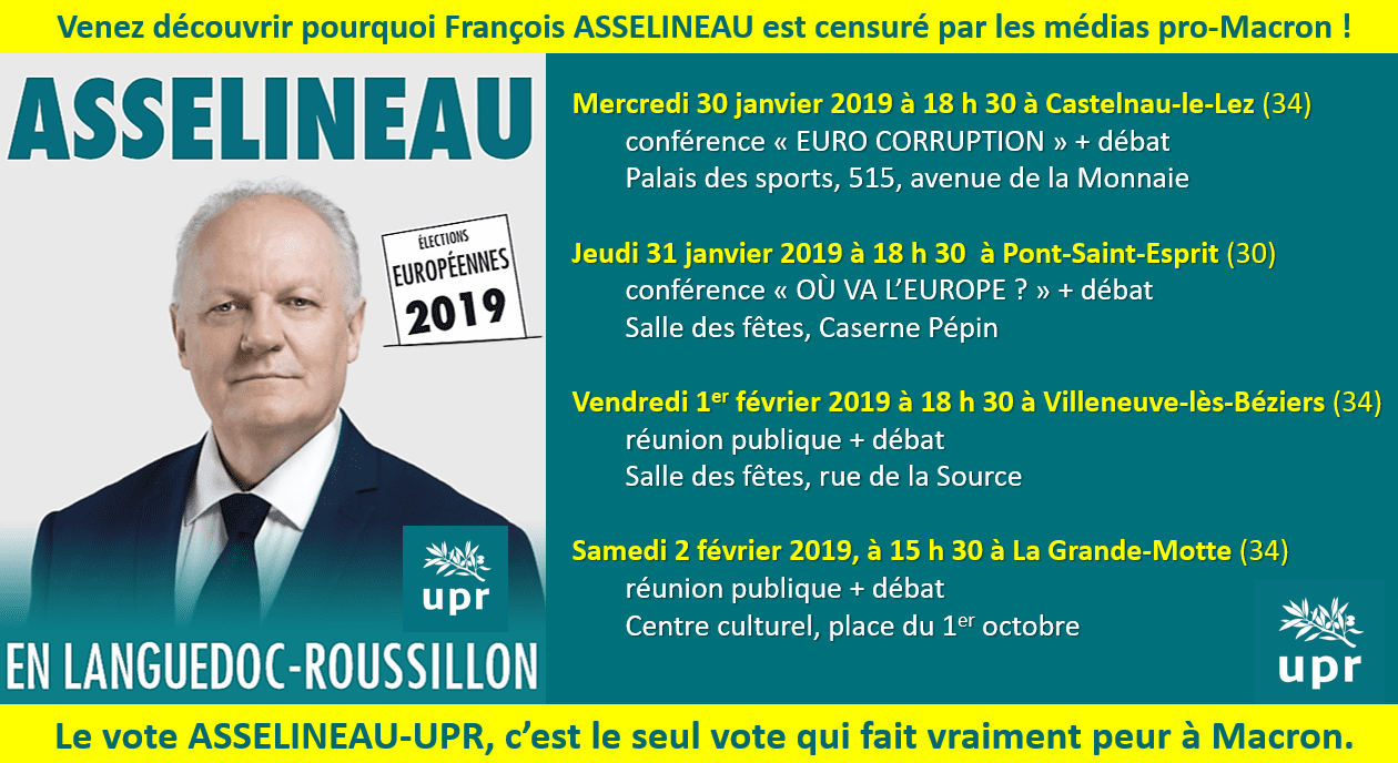 Programme de François Asselineau en Languedoc-Roussillon du 30 janvier au 2 février