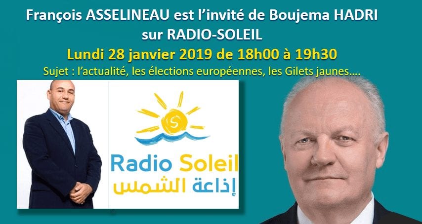 François Asselineau invité de Boujema Hadri sur Radio Soleil – 28/01/2019