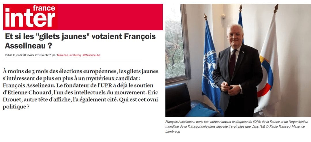 Article de France Inter sur François Asselineau – 28/02/2019