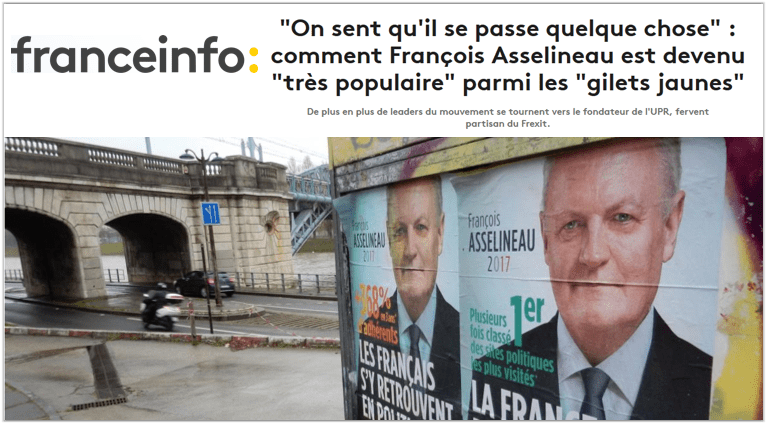 Article de France Info sur l'intérêt des Gilets jaunes pour la liste UPR – 01/03/2019