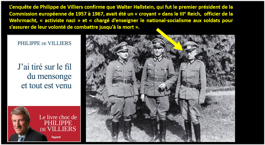 Le livre de Philippe de Villiers paru ce 6 mars 2019 apporte de nouvelles révélations accablantes sur Walter Hallstein, concepteur de la « Nouvelle Europe » et enseignant le nazisme aux troupes de la Wehrmacht…