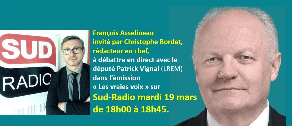 François Asselineau sur Sud-Radio dans l’émission « Les vraies voix » mardi 19 mars de 18h00 à 18h45.