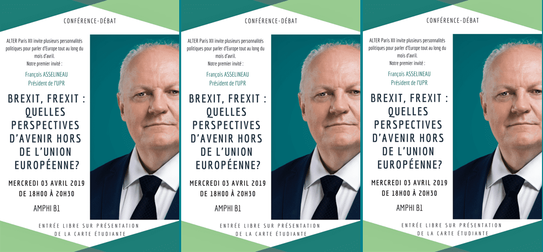 François Asselineau sera invité par les étudiants de l'Université de Créteil ce mercredi 3 avril 2019