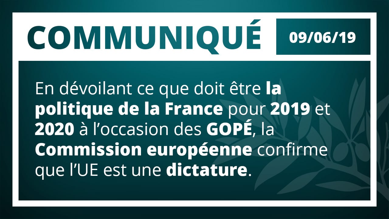 En dévoilant ce que doit être la politique de la France pour 2019 et 2020 à l’occasion des GOPÉ, la Commission européenne confirme que l’UE est une dictature