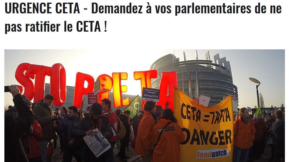 DERNIÈRE CHANCE POUR BLOQUER LA RATIFICATION DU CETA EN FRANCE ! Signez en urgence la pétition en ligne.