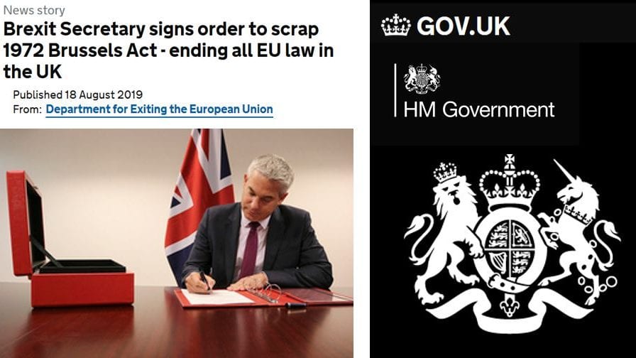 Un 18 août 2019 historique ! Londres vient de mettre fin  à toute loi européenne au Royaume-Uni et lance concrètement le Brexit et la libération du peuple britannique.