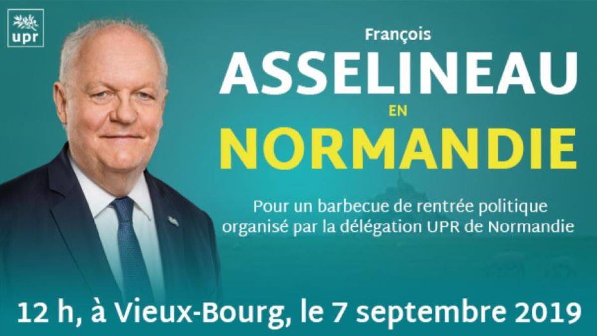Samedi 7 septembre 2019 – Grand barbecue festif des adhérents et sympathisants de l'UPR en Normandie, à Vieux-Bourg (14130), en présence de François Asselineau.