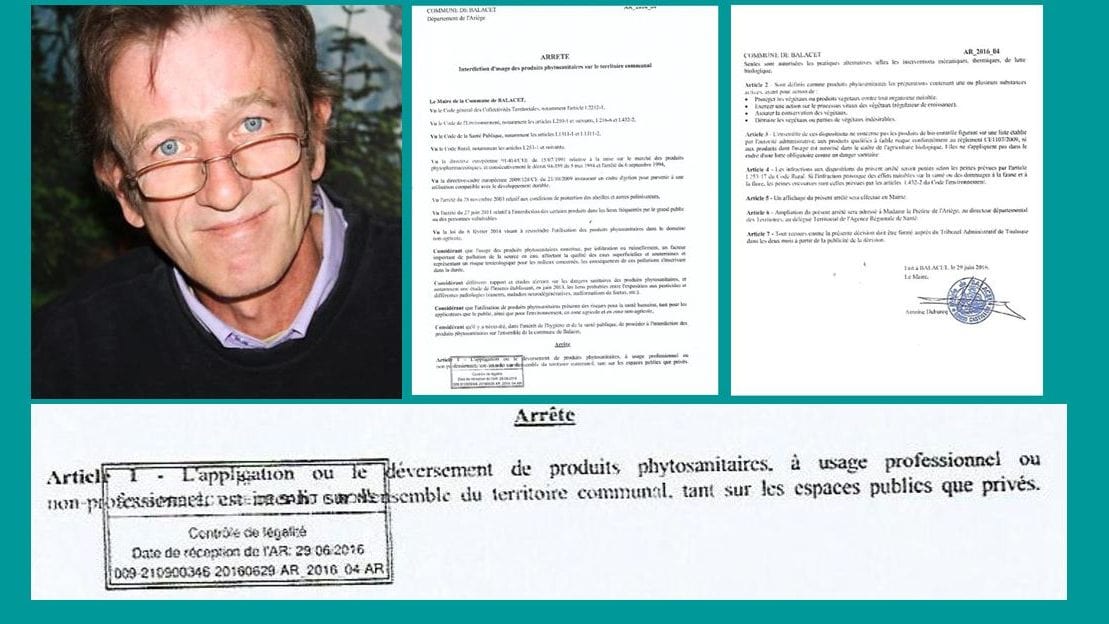 L’UPR s’étonne de l’invalidation, par des préfectures et par la justice, d’arrêtés municipaux anti-produits phytosanitaires, puisque le maire UPR de Balacet (09) avait pris un arrêté identique dès le 29 juin 2016, dûment validé alors par le contrôle de légalité de la préfecture de l'Ariège.