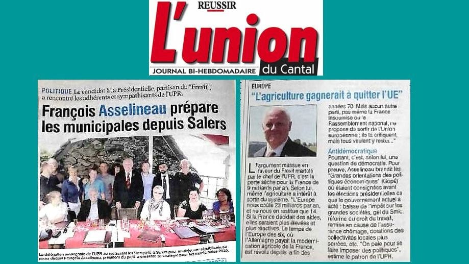 L'Union du Cantal publie un très bon reportage sur la visite de François Asselineau à Salers en août.