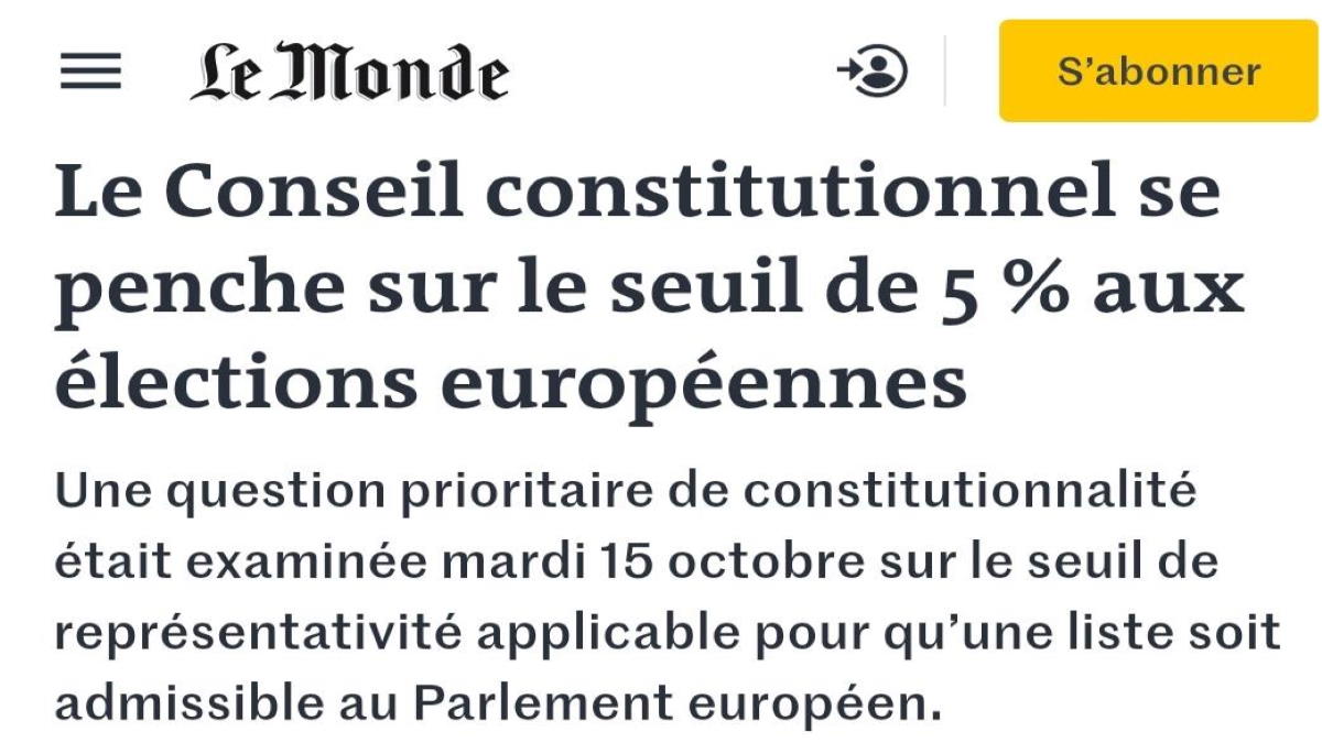 Article du Monde sur notre QPC au Conseil constitutionnel sur le seuil à 5 % – 16/10/2019