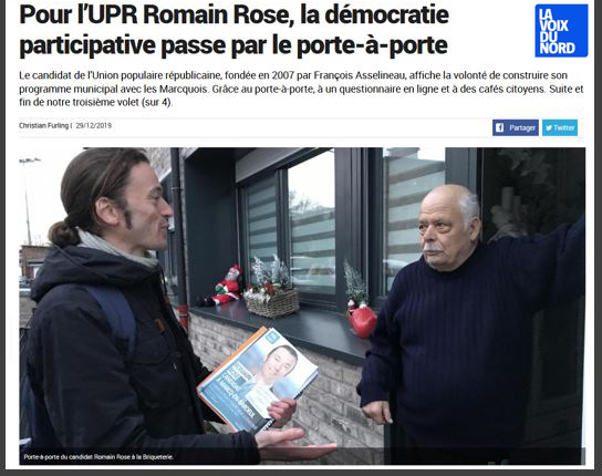 Article de La Voix du Nord sur la candidature de Romain Rose à Marcq-en-Baroeul – 29/12/2019