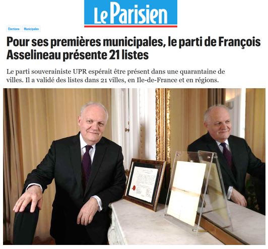 Article du Parisien sur la première participation de l'UPR aux Municipales 2020 – 28/02/2020