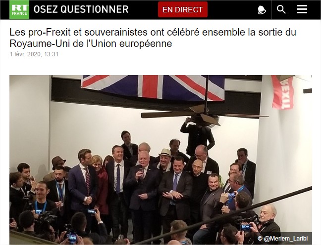 Article de RT-France sur notre fête du Brexit – 01/02/2020