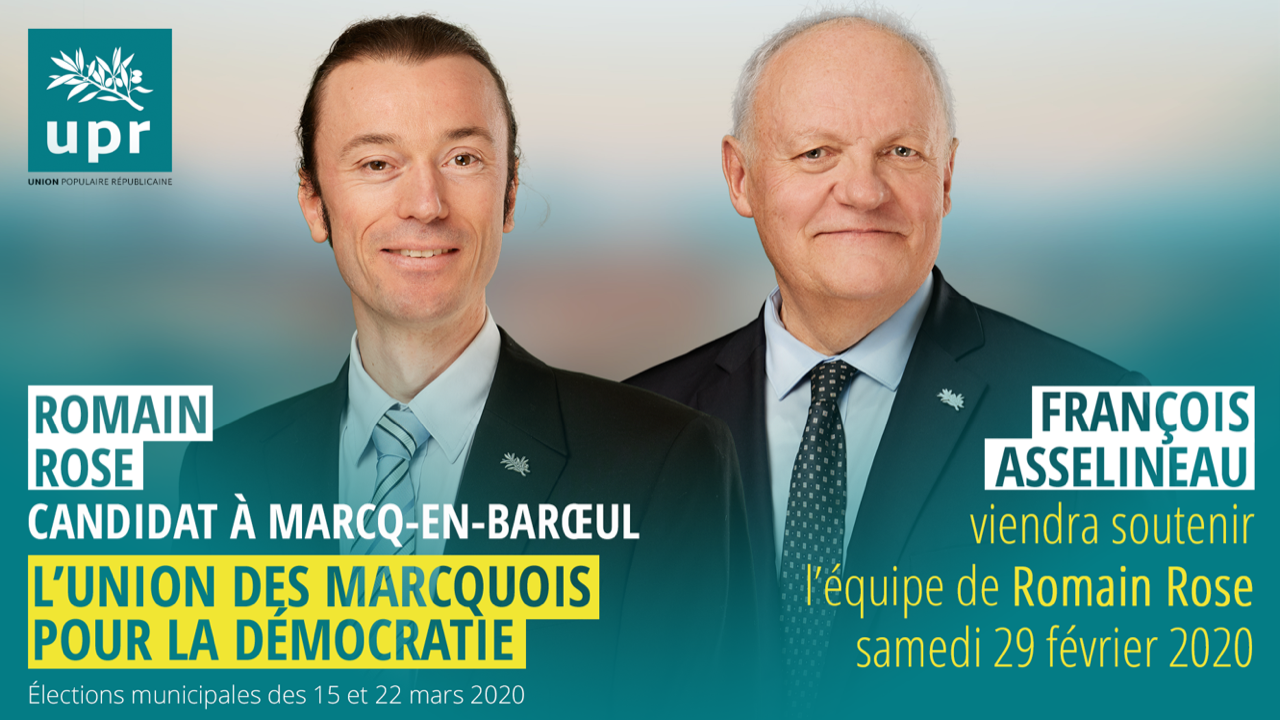 François Asselineau sera à Marcq-en-Baroeul le 29 février pour soutenir Romain Rose