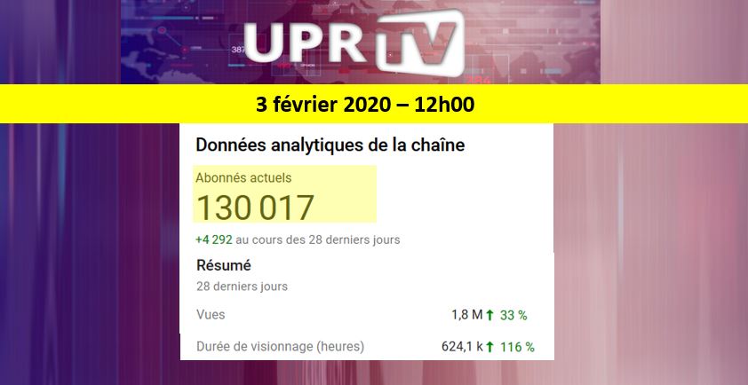 UPR-TV a franchi le cap des 130 000 abonnés