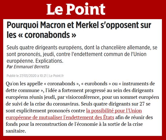 L'UE en perdition n°1 : l'Allemagne et trois autres pays refusent les coronabonds