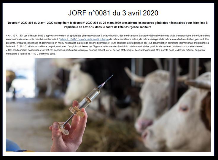 Le gouvernement prend un décret pour administrer des médicaments à usage vétérinaire !