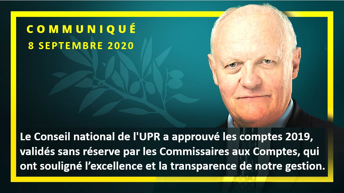 Le Conseil national de l'UPR approuve les comptes 2019, validés sans réserve par les Commissaires aux comptes