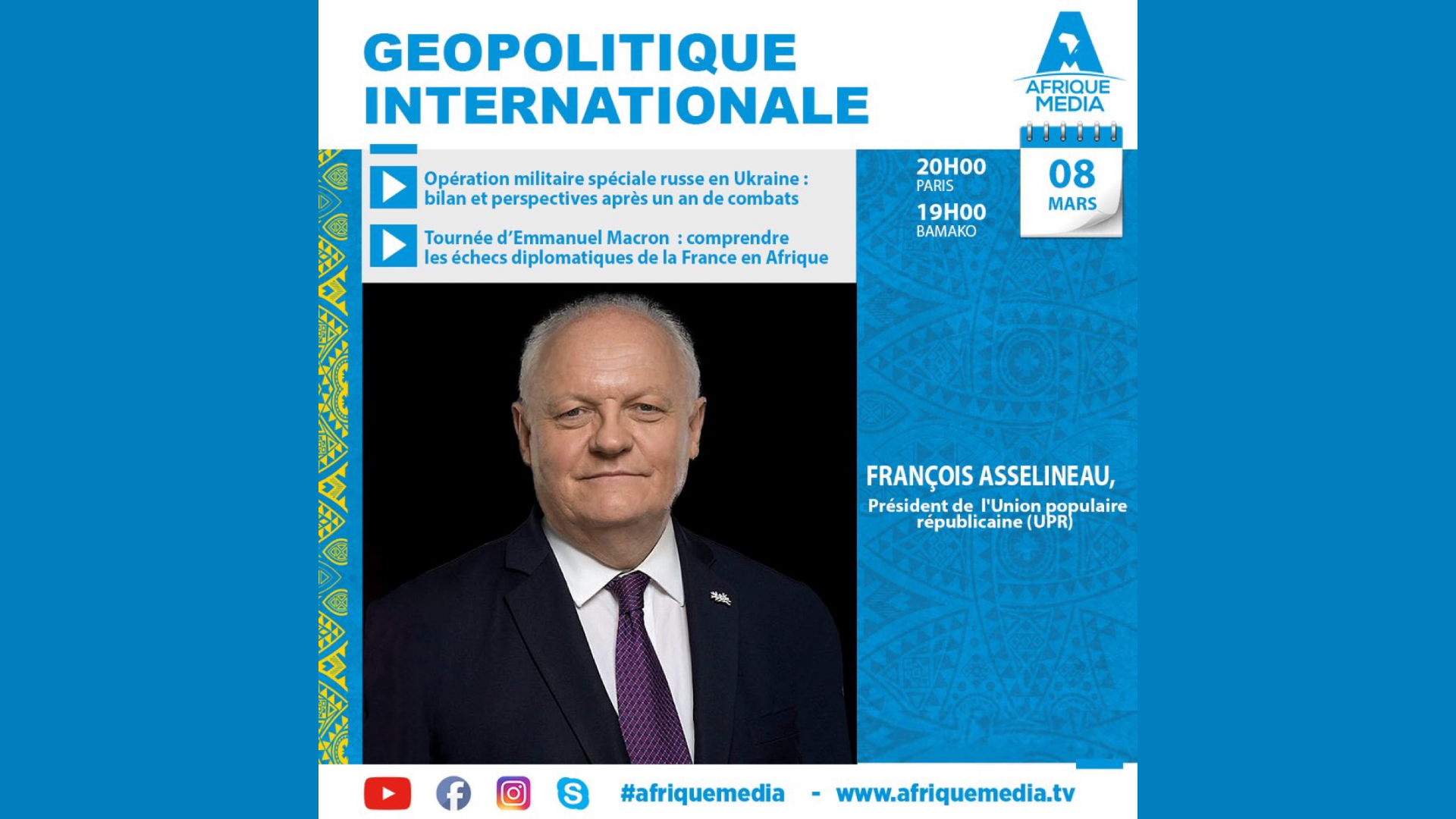 François Asselineau invité de Jérôme Ebossama sur Afrique Média – 08/03/2023