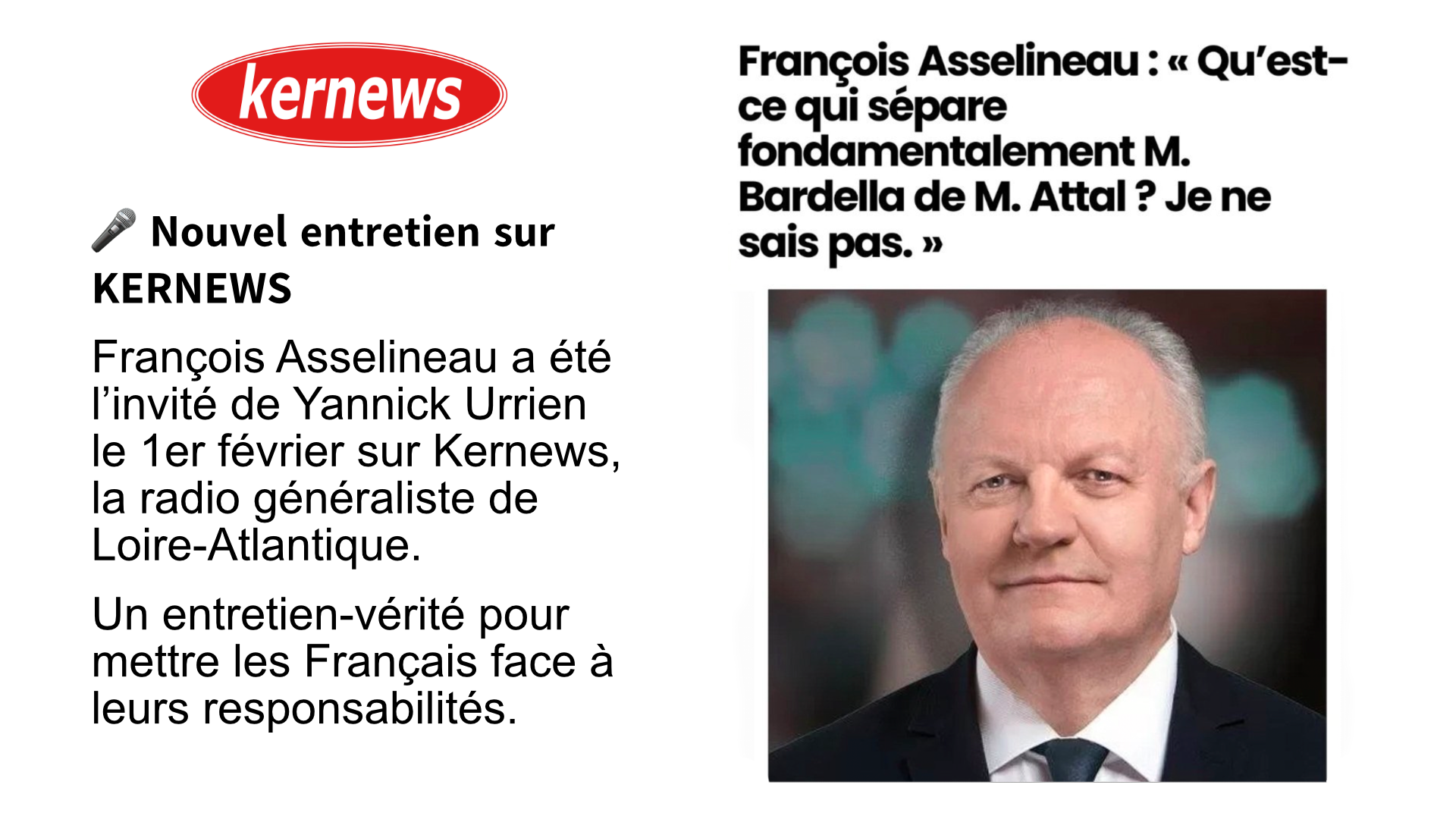 François Asselineau invité de Yannick Urrien sur Kernews – 01/02/2024